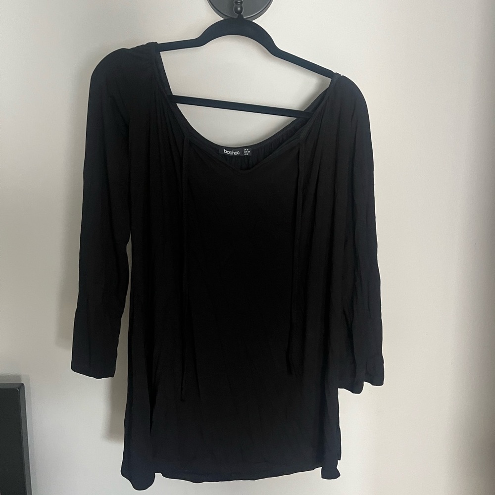 Boohoo black art smock long sleeve flowy shirt